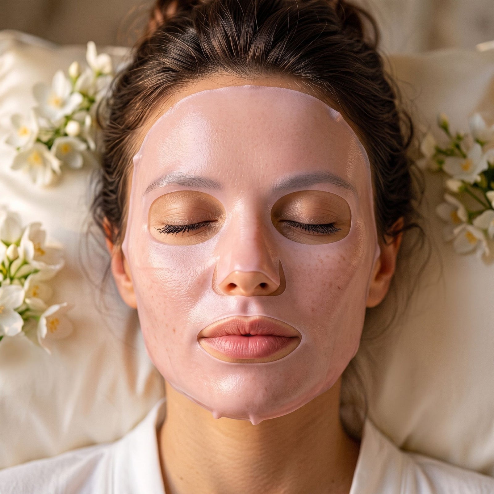 Femme portant le masque en silicone réutilisable pendant sa routine