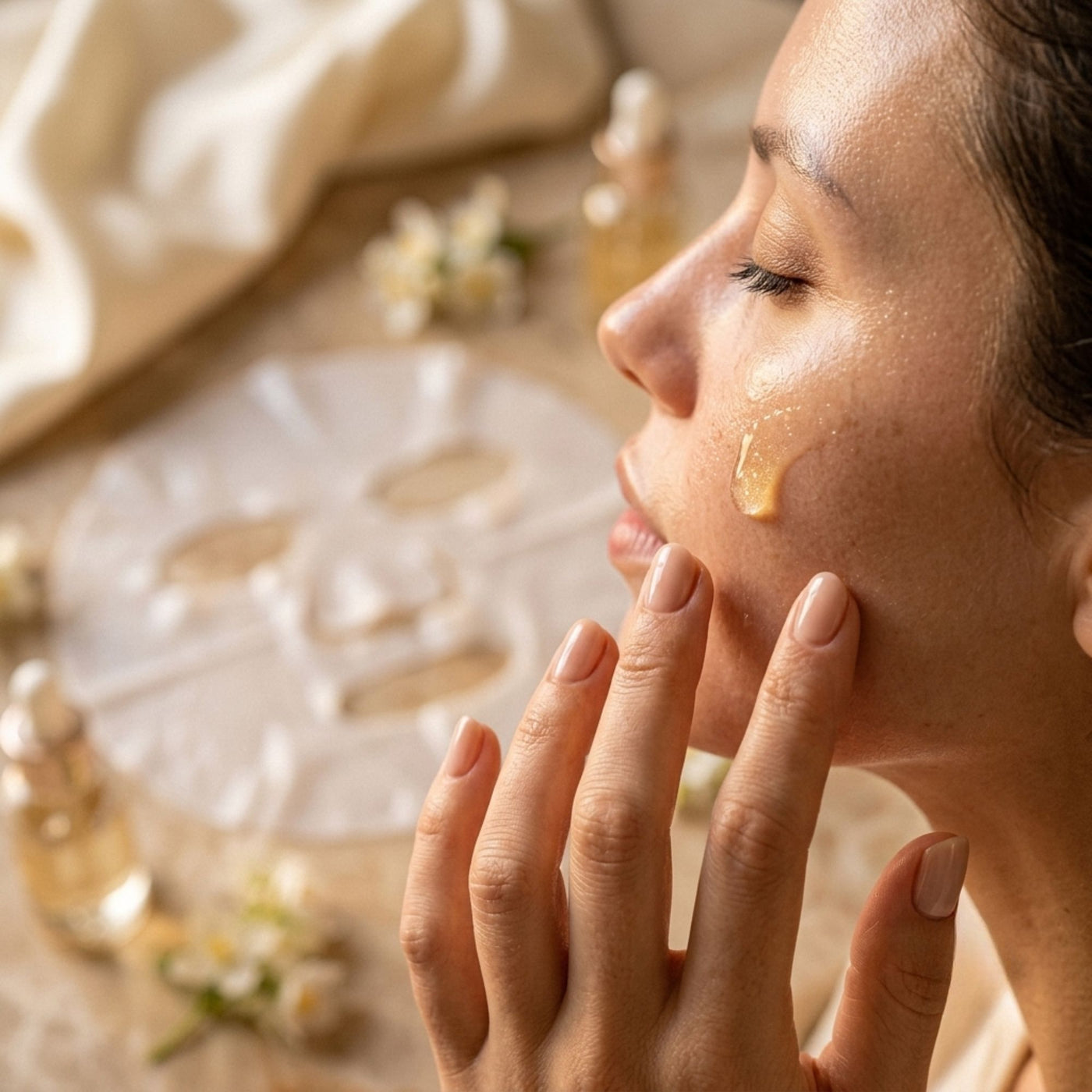 Peau lumineuse après application du sérum sous le masque silicone